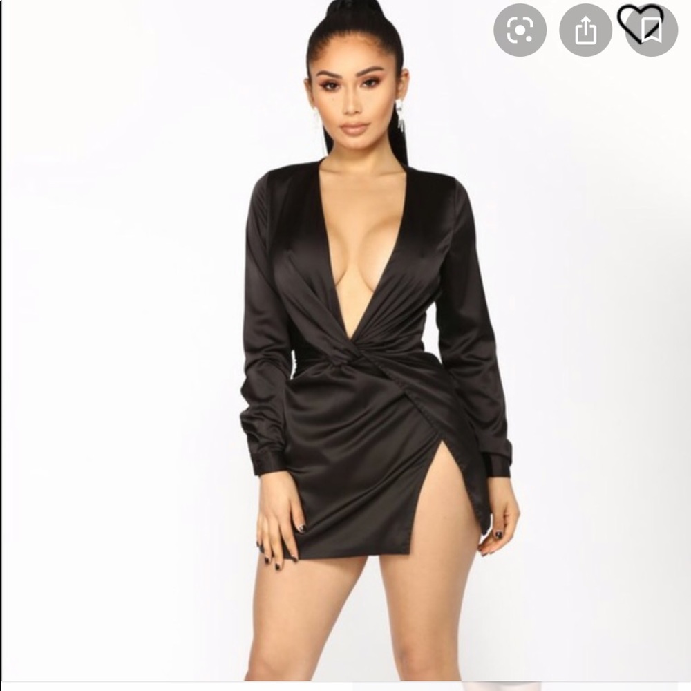 Fashion Nova black silk dress XS
